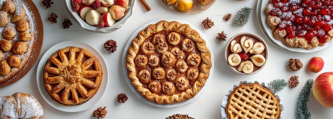 Festive Array of Homemade Pies and Desserts Showcasing Seasonal Ingredients and Cozy Atmosphere for Holiday Celebrations and Gatherings