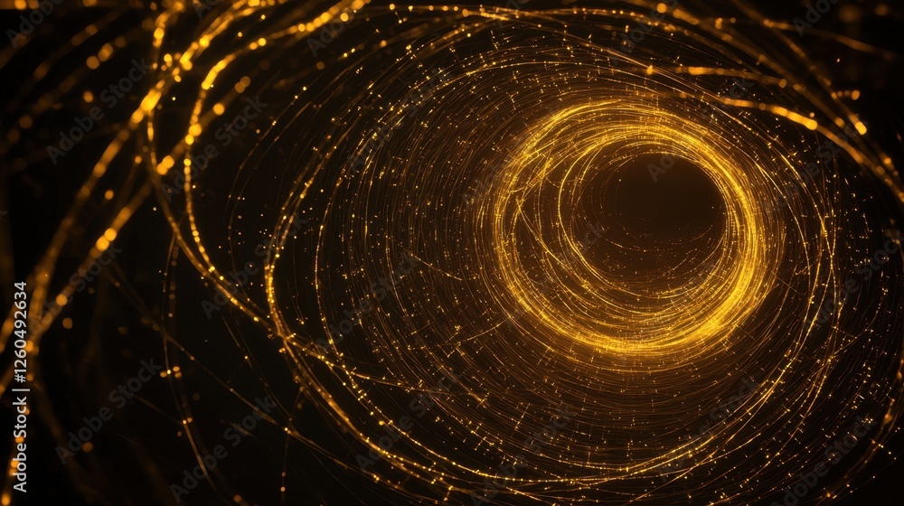 Poster abstract golden spiral illuminated with dynamic light particles