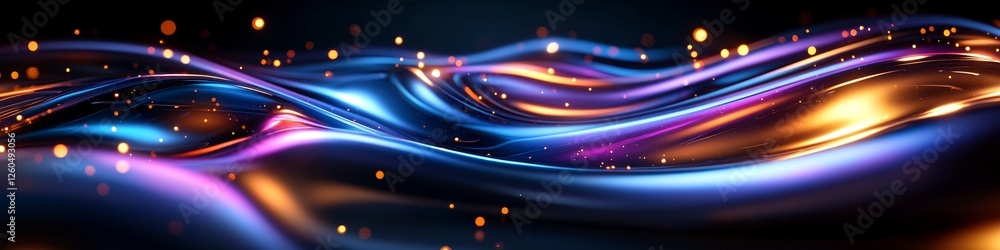 Aufkleber fluid wave patterns in vibrant teal, tangerine, and violet hues with soft light and bokeh