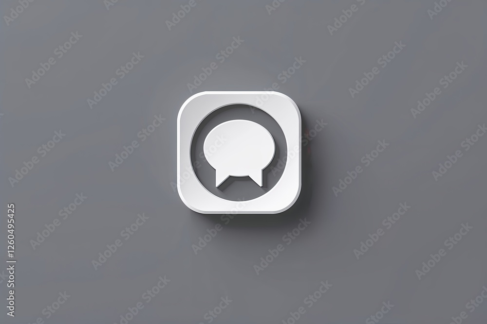 Poster minimalistic 3d chat icon on gray background with rounded white square design