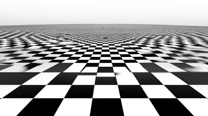 Naklejka premium Abstract Chessboard Pattern: Black and White Tiles Extending to Infinity