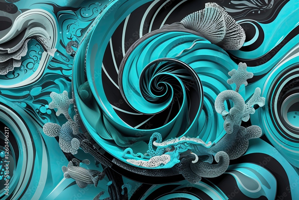 Aufkleber bright aqua and charcoal swirl background featuring aquatic patterns and refreshing vibes