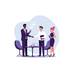 Business People Meeting Shaking Hands in Office Illustration Graphic