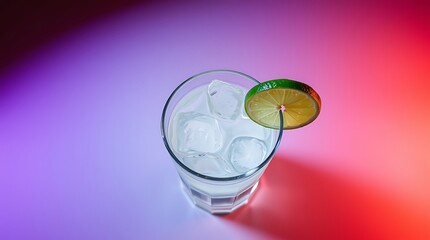 Cocktail with lime and ice in a glass