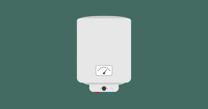 2D Animation of modern water heater showing rising and falling temperatures with indicators