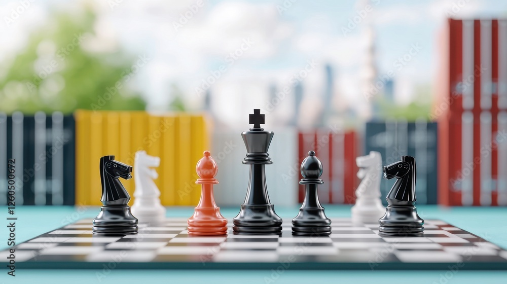 Poster chess game with colorful background and strategy elements