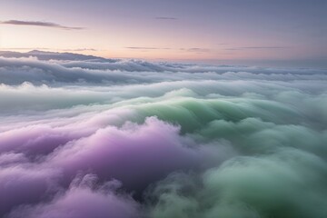Fototapeta premium Transformative Art Depicting Fog and Mist in Bright Orchid Gentle Green and Lunar Grey Tones