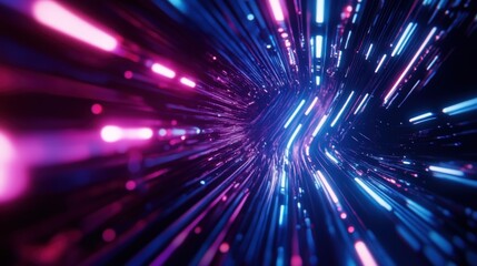 Fototapeta premium Dynamic visual representation of vibrant light streaks creating a futuristic tunnel effect. Perfect for themes of innovation, speed, and digital advancement.
