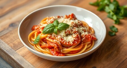 A nice plate of Italian pasta with sauce. Restaurant food, hotel food