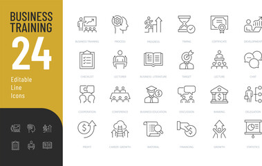 Business Training Line Editable Icons set. Vector illustration in modern thin line style of coaching related icons: development, growth, education, and more. Pictograms and infographics