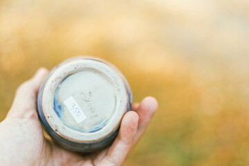 Close up ceramic coffee cup