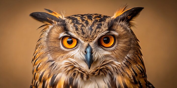 Majestic Eurasian Eagle-Owl Close-Up: Powerful Eyes, Feathery Detail