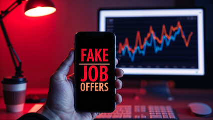 Alert on fake job offers, Protecting Against Fake Job Scams: Smartphone Warning and Security Concept