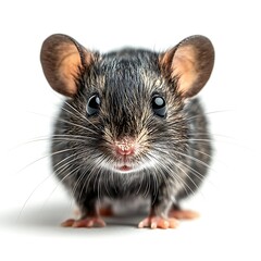 Cute house mouse portrait, white background, pet animal