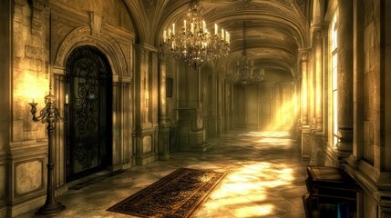 Fototapeta premium Sunlit Hallway In An Old Elegant Mansion