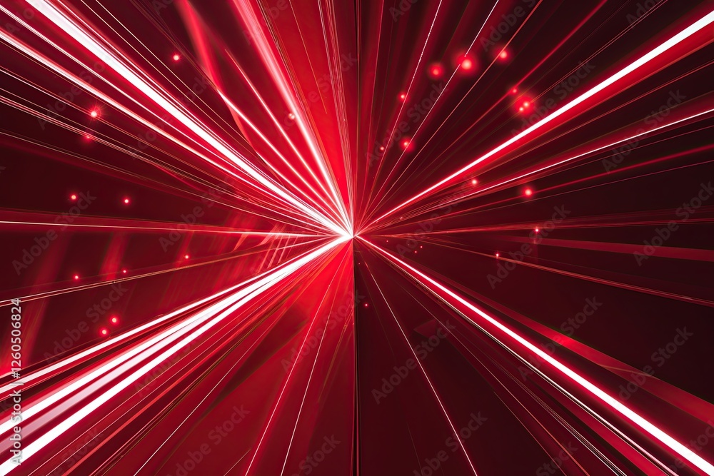 Poster mystical ruby red background with radiant light rays and intricate patterns