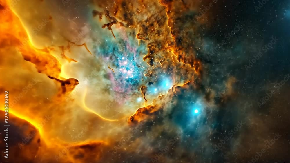 Poster exploring the vibrant colors of a nebula in deep space