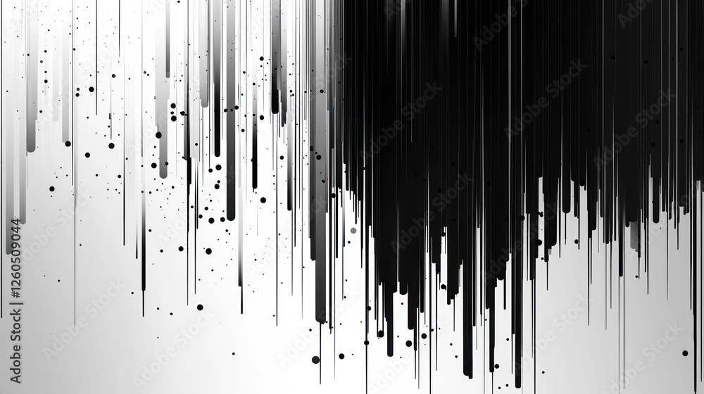 Poster minimalist abstract black and white background with vertical lines and dots