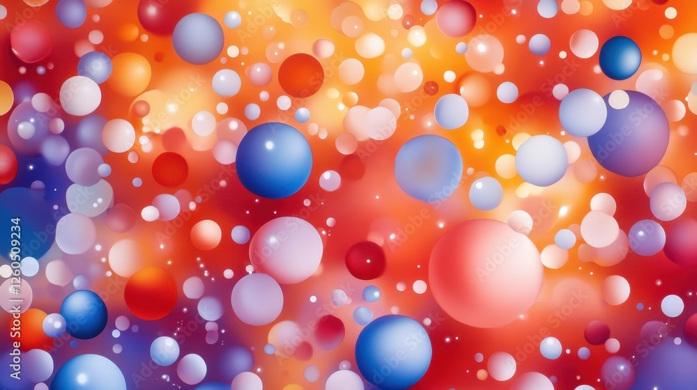 Poster a vibrant abstract background featuring colorful spheres in shades of red, blue, and pink, creating 