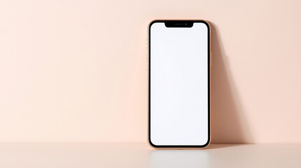 Modern Smartphone with Blank Screen on a Soft Pink Background