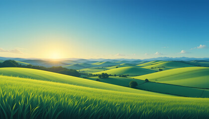 Obraz premium Sunrise over rolling green hills