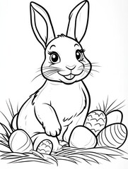 A charming bunny sits amongst colorful Easter eggs, capturing the essence of spring and the joy of festive celebrations with a playful and fun atmosphere.