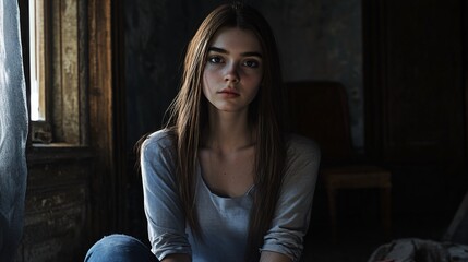 Expressive Young Brunette Female in Chic Office Attire