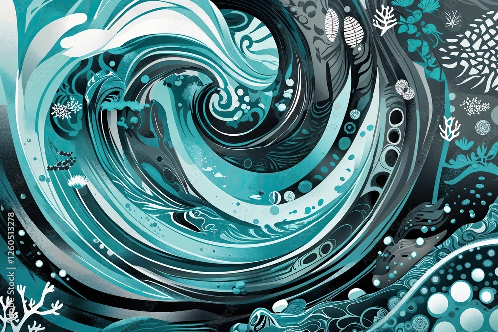 Poster aqua and charcoal swirl background with aquatic patterns for refreshing aesthetic