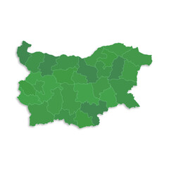 Bulgaria map with border highlighted regions, states, isolated on white background. Template map of Bulgaria. Detailed vector illustration.