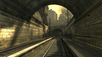 Cityscape Train Tunnel Urban Railroad Tracks