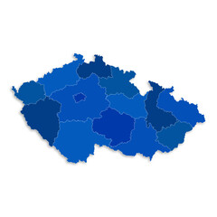Czech Republic map with border highlighted regions, states, isolated on white background. Template map of Czech Republic. Detailed vector illustration.