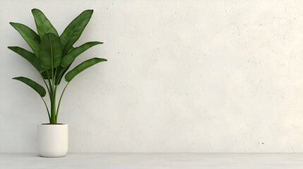 Potted plant against white wall, minimalist interior design, copy space