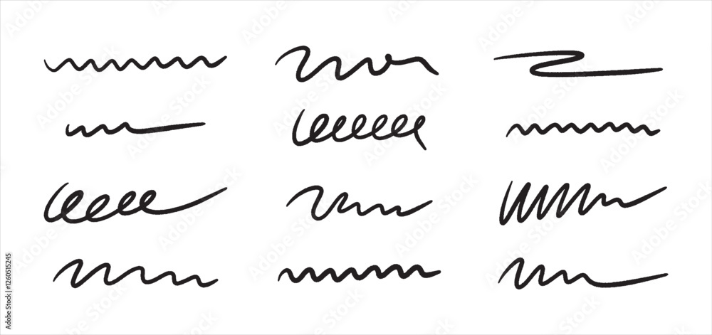 Poster set of hand drawn underlines. abstract doodle lines, marker drawing stripes for design. elements col