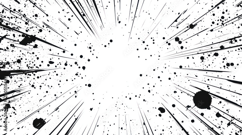 Poster Dynamic Radial Burst with Ink Splatter Effect for Comic and Graphic Design