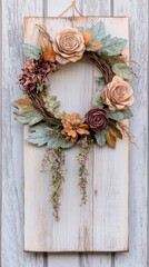 Fototapeta premium Rustic Floral Wreath on White Wooden Wall Decor