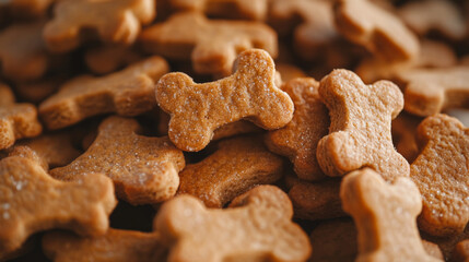 Fototapeta premium Freshly baked dog treats in the shape of bones on a wooden surface