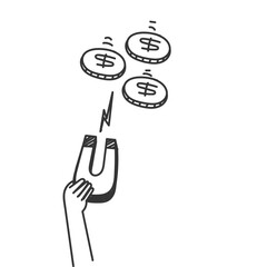 hand holding magnet attracting money  doodle cartoon