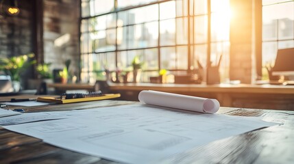 Creative workspace with blueprint pen and custom shapes on a table for design and drafting projects