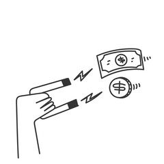 hand holding magnet attracting money  doodle cartoon