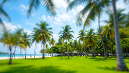 Fototapeta premium Tropical beach gazebo and palm grove
