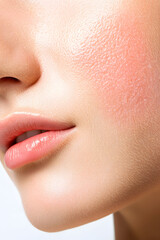 Obraz premium Closeup of female cheek with visible signs of rosacea. Red flushing cheeks