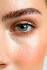 Fototapeta premium Closeup of female cheek with visible signs of rosacea. Red flushing cheeks