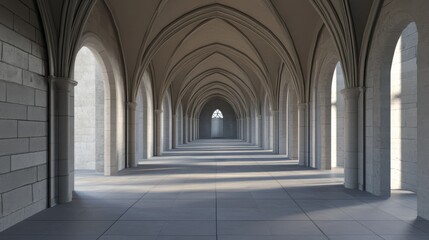 Obraz premium Gothic Archway Hallway Long Perspective View