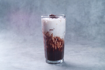 a glass of chocolate drink with milk. Very delicious. 
