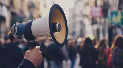 Amplifying Voices: A Megaphone at a Rally for Social Justice and Change