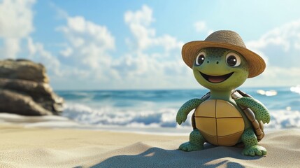 Cartoon Turtle on Beach Vacation