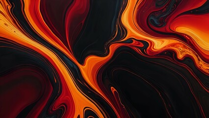 Intense fluid color transitions in fiery reds and deep oranges, with rich, velvety textures and soft glowing edges, creating a bold, high-contrast, and dynamic abstract artwork