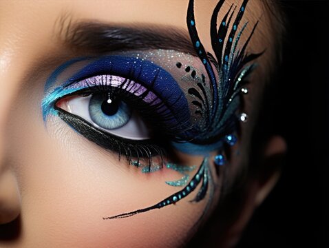 Intricate face paint with bright colors is ideal for festive makeup and occasions