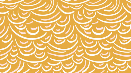 Minimalist plain print. Abstract organic shapes seamless pattern on a vintage yellow background. Vector hand drawn sketch unique forms semicircle lines. Contemporary ornament