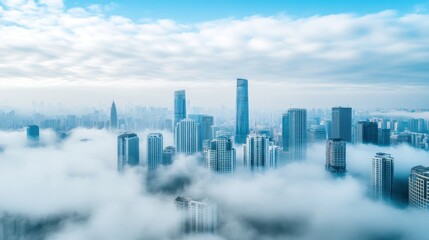 Fototapeta premium Cityscape Skyline Above a Sea of Clouds